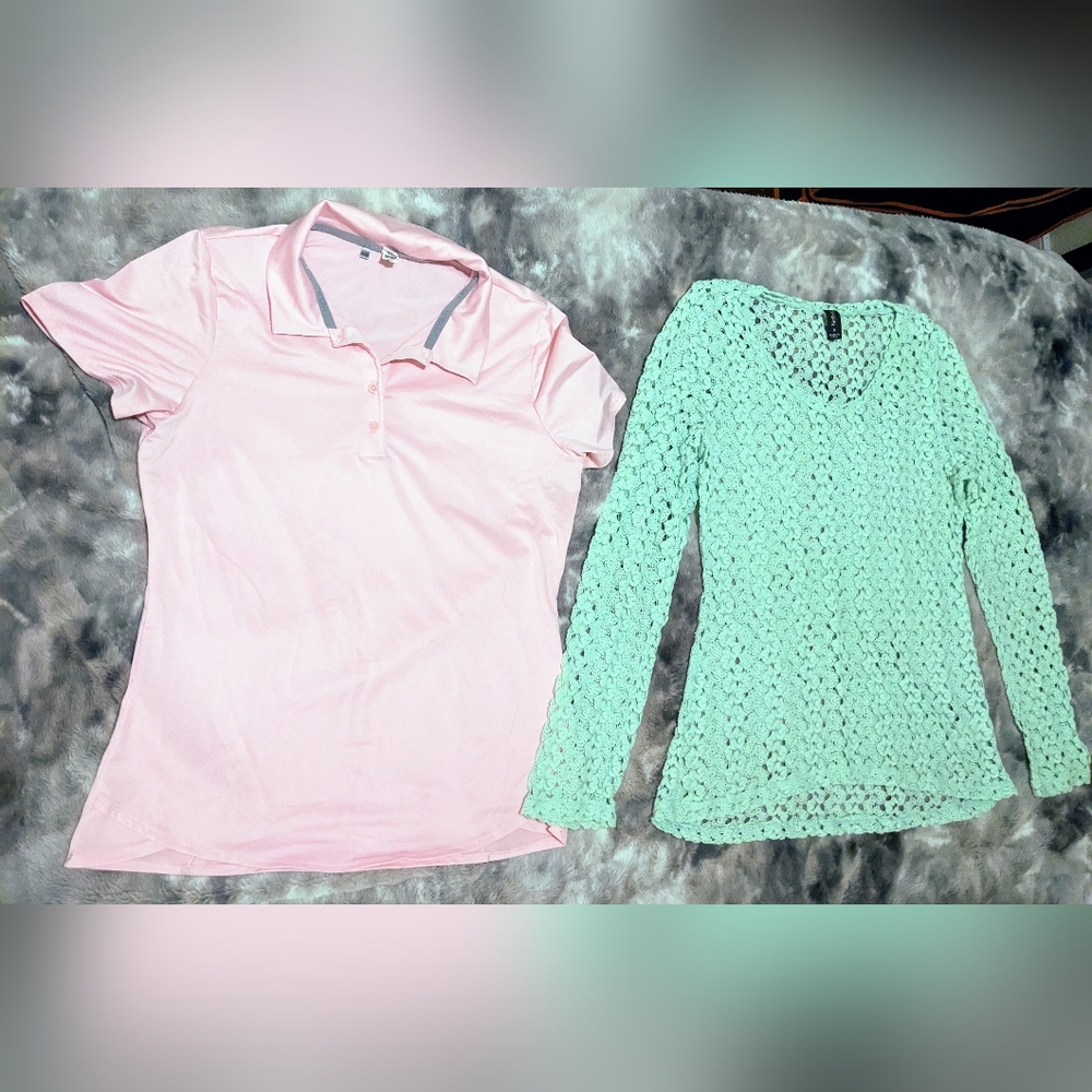 2 Ladies Med tops. Hurley golf shirt and sweater